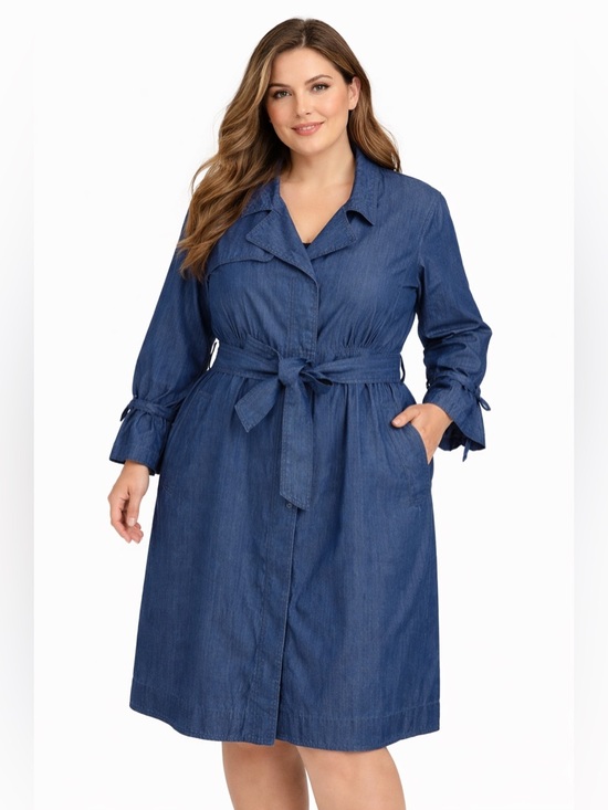 Banana Republic Dresses & Skirts - Banana Republic Chambray Denim Trench Coat Dress Belted Blue Lightweight Jacket
